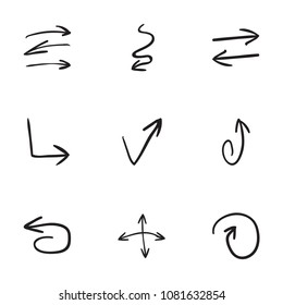 Set of 9 hand drawn arrow icons vector illustration on white background