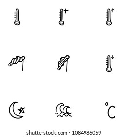 Set of 9 hand drawn cartoon weather icon set on white background