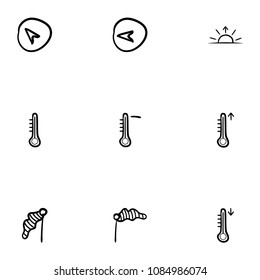 Set of 9 hand drawn cartoon weather icon set on white background