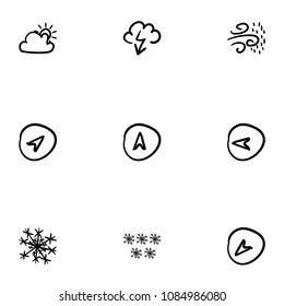 Set of 9 hand drawn cartoon weather icon set on white background
