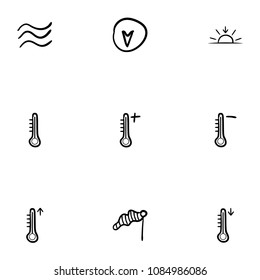 Set of 9 hand drawn cartoon weather icon set on white background