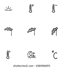 Set of 9 hand drawn cartoon weather icon set on white background