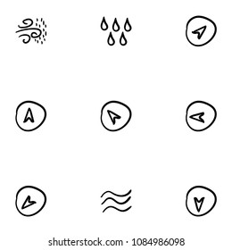 Set of 9 hand drawn cartoon weather icon set on white background