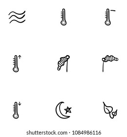 Set of 9 hand drawn cartoon weather icon set on white background