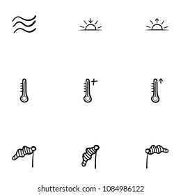 Set of 9 hand drawn cartoon weather icon set on white background