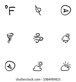Set of 9 hand drawn cartoon weather icon set on white background