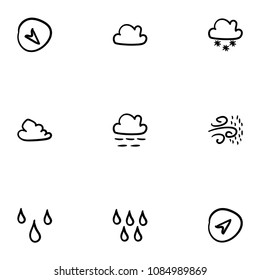 Set of 9 hand drawn cartoon weather icon set on white background