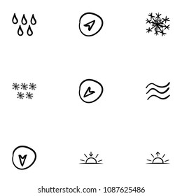 Set of 9 hand drawn cartoon weather icon set on white background