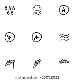 Set of 9 hand drawn cartoon weather icon set on white background