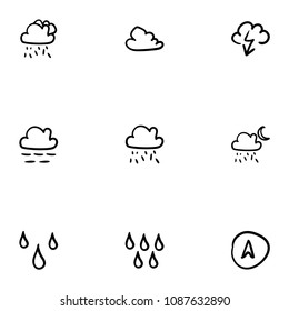 Set of 9 hand drawn cartoon weather icon set on white background