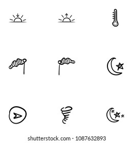 Set of 9 hand drawn cartoon weather icon set on white background
