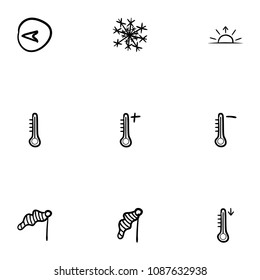 Set of 9 hand drawn cartoon weather icon set on white background
