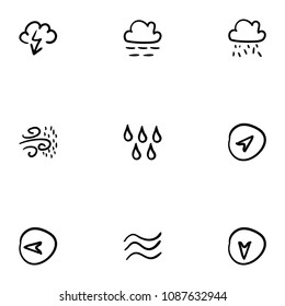 Set of 9 hand drawn cartoon weather icon set on white background