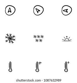 Set of 9 hand drawn cartoon weather icon set on white background