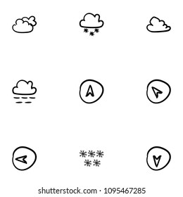 Set of 9 hand drawn cartoon weather icon set on white background