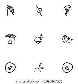 Set of 9 hand drawn cartoon weather icon set on white background