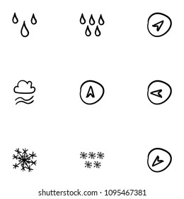 Set of 9 hand drawn cartoon weather icon set on white background