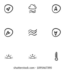 Set of 9 hand drawn cartoon weather icon set on white background