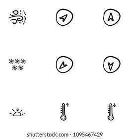 Set of 9 hand drawn cartoon weather icon set on white background