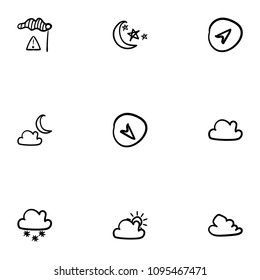 Set of 9 hand drawn cartoon weather icon set on white background