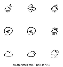 Set of 9 hand drawn cartoon weather icon set on white background