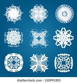 set of 9 hand drawn decorative snowflakes for your design