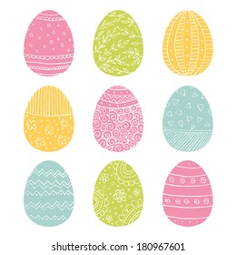 Set of 9 Hand Drawn Easter Eggs