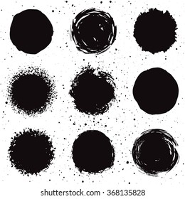 Set Of 9 Hand Drawn Grunge Background Shapes. Isolated Ink Spots. 