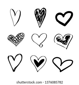 Set of 9 hand drawn hearts.