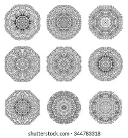 Set of 9 hand drawn mandala arabic template. Orient motif good for design cards, wallpapper, booklets etc.