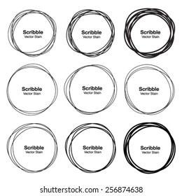 Set Of 9 Hand Drawn Scribble Circles, Vector Logo Design Elements 
