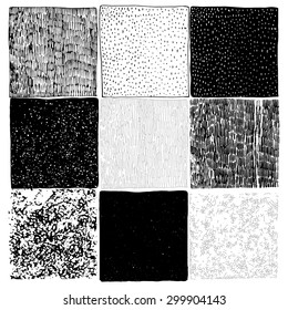 Set of 9 Hand Drawn Textures Made with Ink pen. Hatching Hand Drawn Textures. 