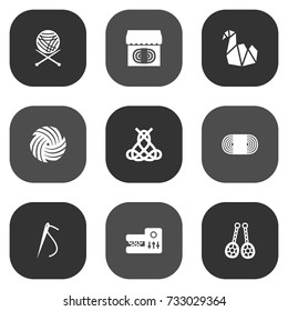 Set Of 9 Handcraft Icons Set.Collection Of Wool, Yarn, Sewing And Other Elements.
