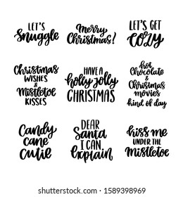 Set of 9 hand-drawing inscriptions, for Christmas holidays, winter time. It can be used for a invitation card, brochures, poster and other materials.