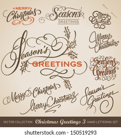 Set of 9 hand-lettered CHRISTMAS GREETINGS -- handmade calligraphy, vector (eps8)