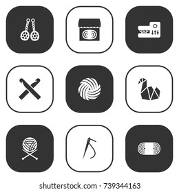 Set Of 9 Handmade Icons Set.Collection Of Jewelry, Sewing, Skein And Other Elements.