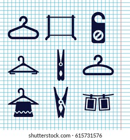 Set of 9 hang filled icons such as hanger, cloth pin, do not disturb