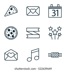 Set Of 9 Happy New Year Icons. Can Be Used For Web, Mobile, UI And Infographic Design. Includes Elements Such As Meal, Blank, Pizza And More. Set Of 9 Happy New Year Icons. Can Be Used For Web, Mobile, UI And Infographic Design. Includes Elements Such As Meal, Blank, Pizza And More.