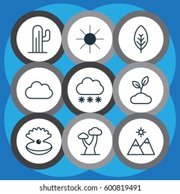 Set Of 9 Harmony Icons. Includes Cactus, Plant, Snowstorm And Other Symbols. Beautiful Design Elements.