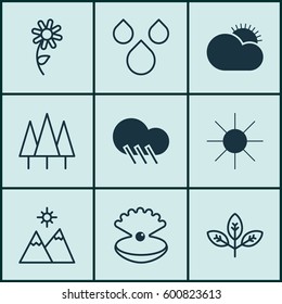 Set Of 9 Harmony Icons. Includes Landscape, Sunshine, Sunflower Symbols. Beautiful Design Elements.