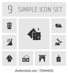 Set Of 9 Harvesting Icons Set.Collection Of Washhouse, Clothes, Garbage Container And Other Elements.