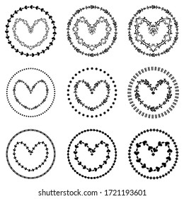 Conjunto de 9 círculos cardíacos,Elementos de diseño vectorial para fondo de textura, circular de marco grueso,plantilla de sitio web, diagrama de negocio, etiqueta oscura.
