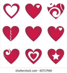 set of 9 hearts icons