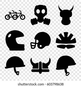 Set of 9 helmet filled icons such as helmet, gas mask