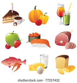 set of 9 highly detailed food icons