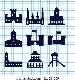 Set of 9 historical filled icons such as castle