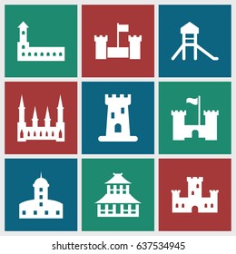 set of 9 historical filled icons such as castle