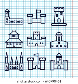 Set of 9 historical outline icons such as castle