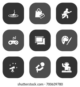 Set Of 9 Hobbie Icons Set.Collection Of Singer, Joystick, Collecting And Other Elements.