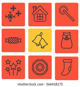 Set Of 9 Holiday Icons. Includes Doughnut, Residential, Ringer And Other Symbols. Beautiful Design Elements.